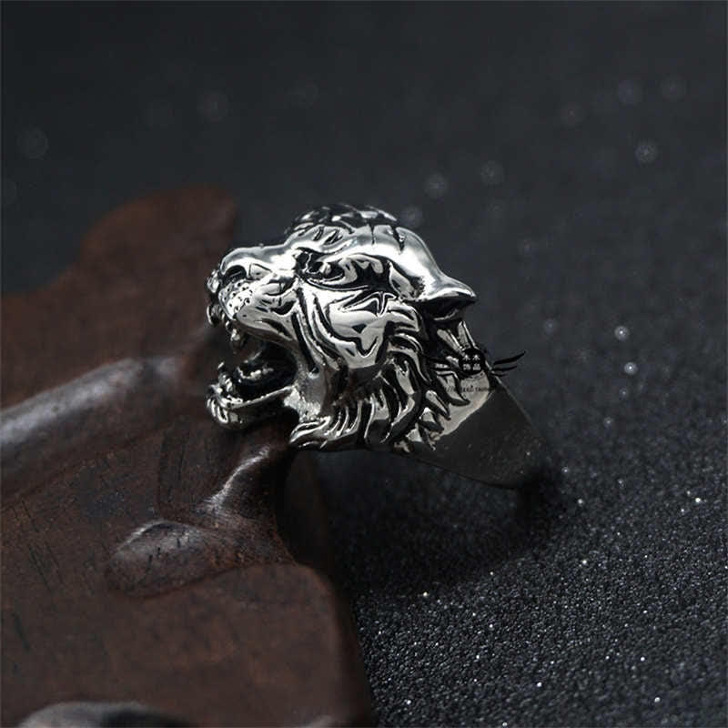 Mythstone Men's Animal Tiger Head Titanium Steel Balance Calm Punk Rock Biker Ring