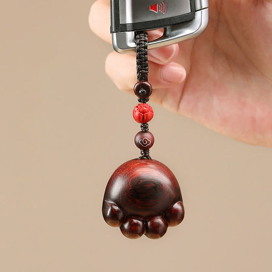 Mythstone Small Leaf Red Sandalwood Green Sandalwood Ebony Wood Lucky Cat Paw Claw Protection Key Chain