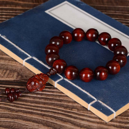 Mythstone Small Leaf Red Sandalwood Laughing Buddha God of Wealth Protection Bracelet