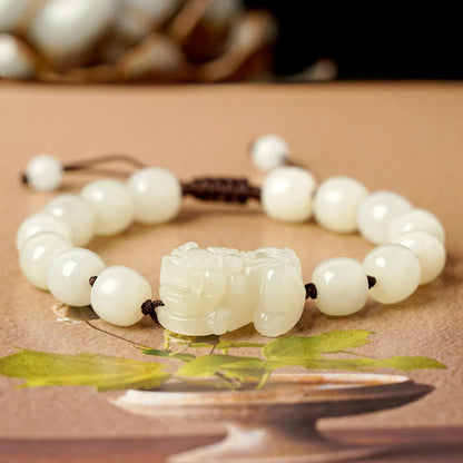 Mythstone Natural Hetian White Jade PiXiu Wealth String Bracelet