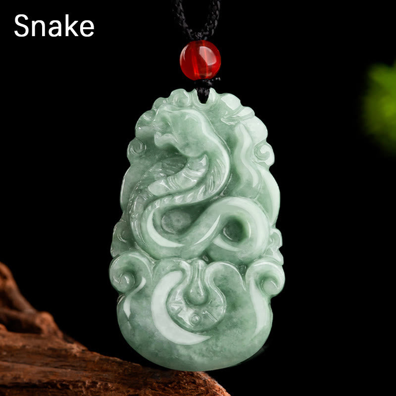 Mythstone Natural Green Jade 12 Chinese Zodiac Luck Prosperity Necklace Pendant