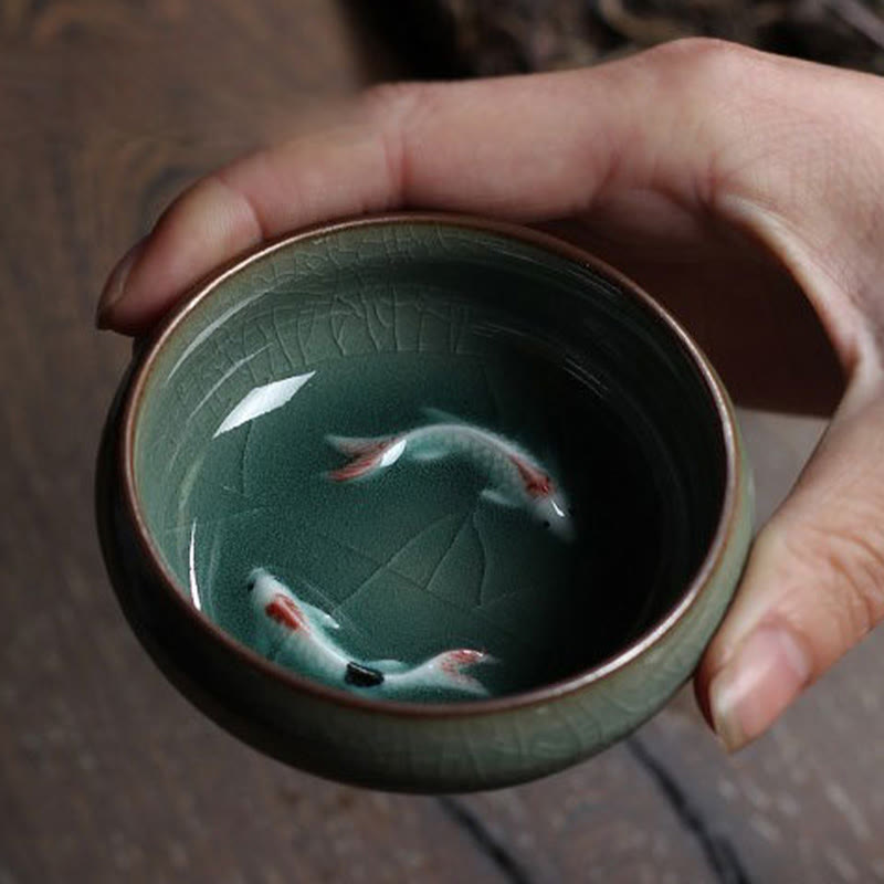 Mythstone Colorful Koi Fish Ceramic Teacup Kung Fu Tea Cup Bowl