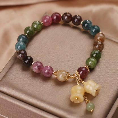 MythStone Natural Colorful Tourmaline Flower Bead Love Bracelet