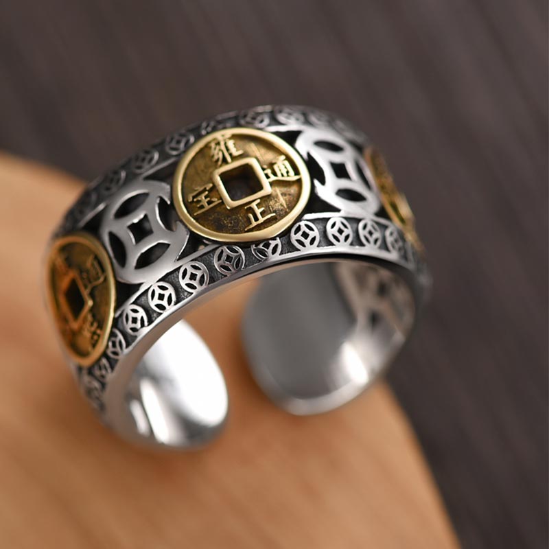 Mythstone Five-Emperor Coins Balance Adjustable Ring