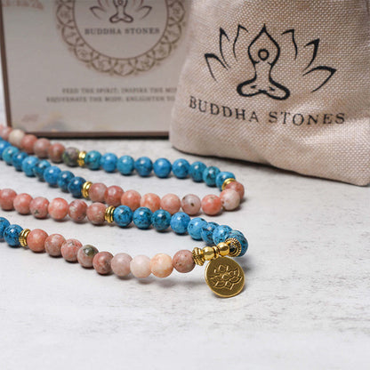 Mythstone 108 Mala Beads Apatite Red Stone Lotus Meditation Prayer Bead Bracelet