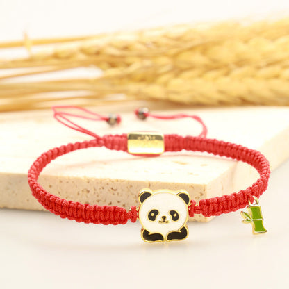 Mythstone Tibetan Handmade Panda Bamboo Lucky Red String Bracelet