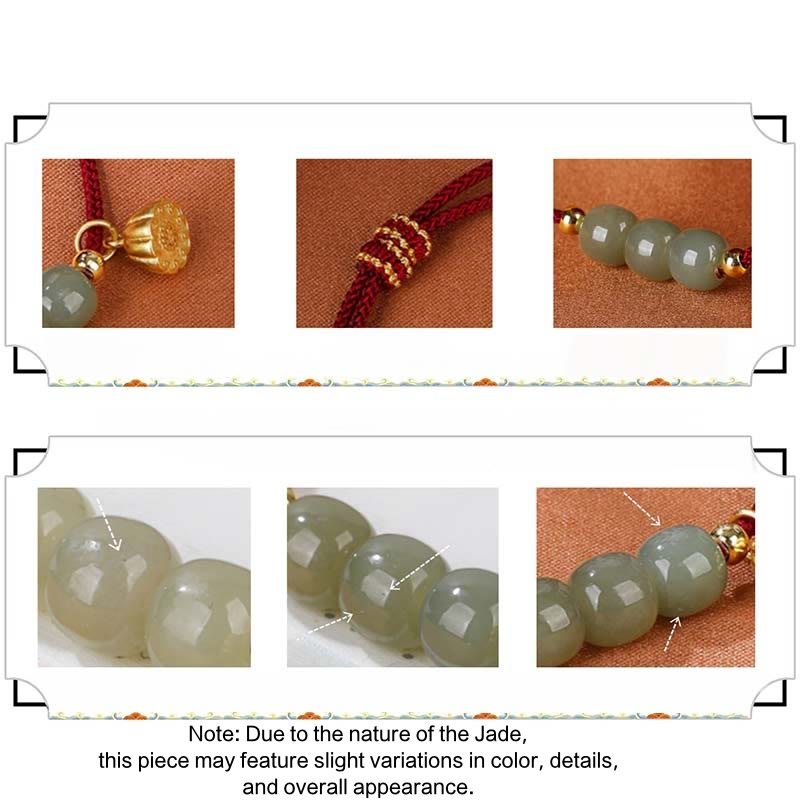 Mythstone Handmade Hetian Jade Bead Lotus Pod Prosperity Luck Braided Bracelet