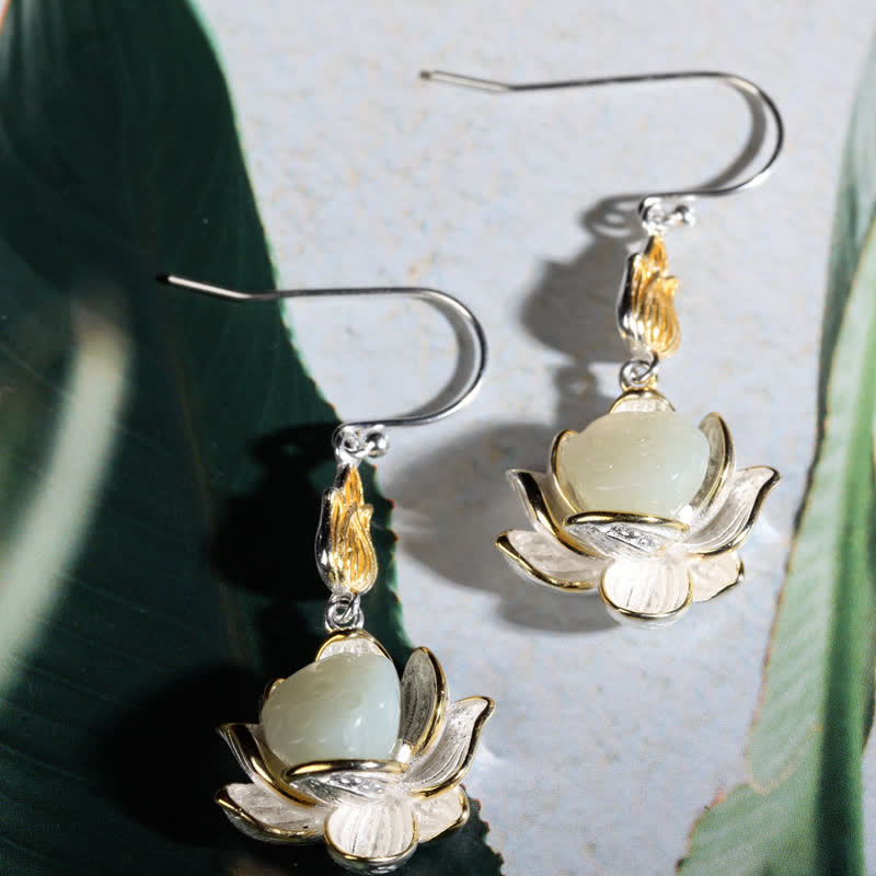 Mythstone White Jade Protection Harmony Drop Earrings