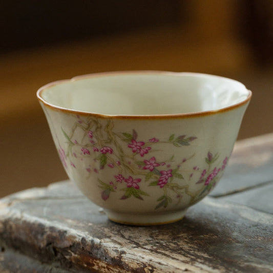 Mythstone Peach Blossom Daisy Flower Ceramic Teacup Kung Fu Tea Cups