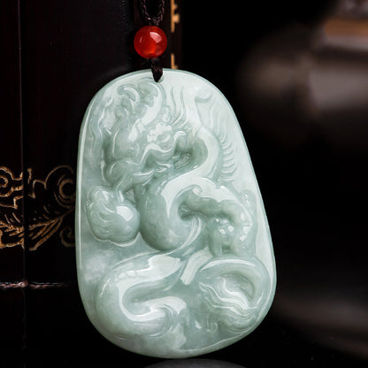 Mythstone Chinese Zodiac Flying Dragon Jade Protection Necklace String Pendant