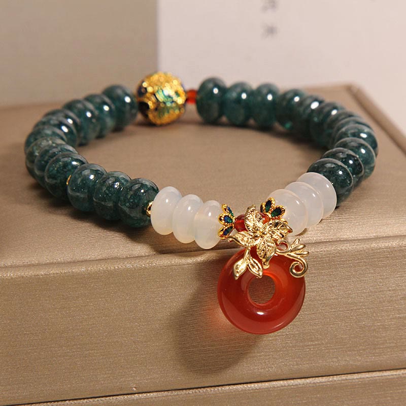 Pulsera de la suerte con cuentas de ábaco y hebilla de la paz de ágata blanca y ágata roja de jade Mythstone