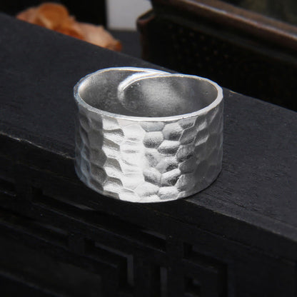 Mythstone Tibetan 990 Sterling Silver Handmade Rustic Hammered Pattern Ring