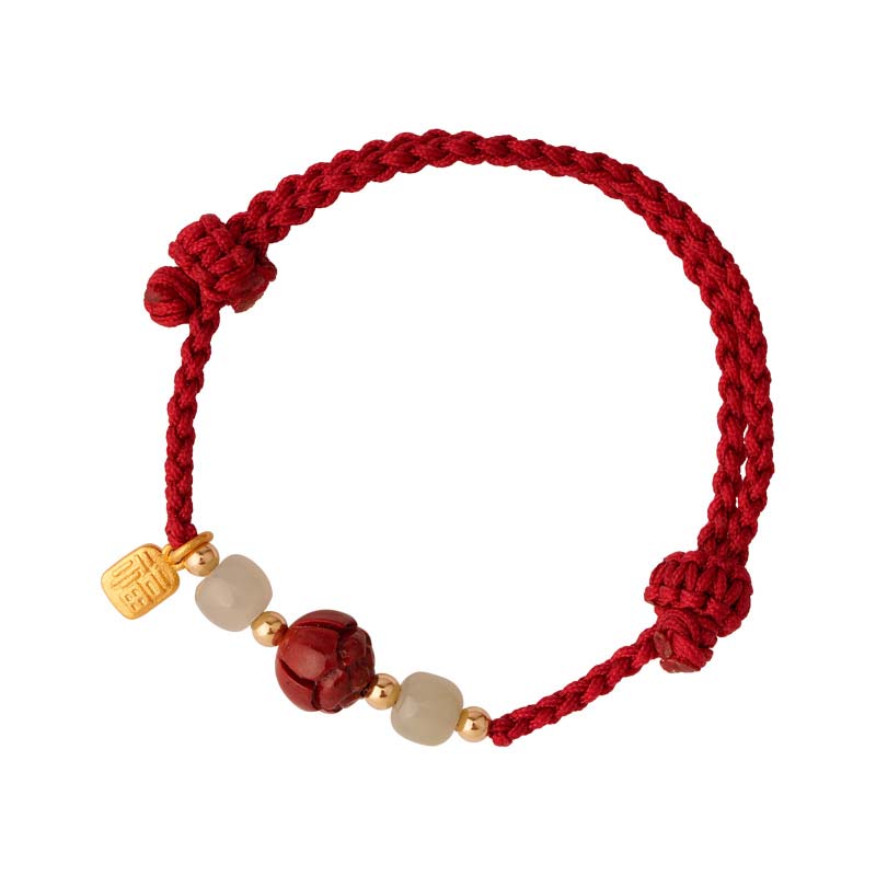 Mythstone Cinnabar Jade Lotus Calm Red String Weave Bracelet