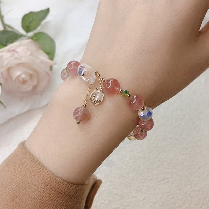 Mythstone Strawberry Quartz Rutilated Quartz Fluorite Flower Healing Bracelet