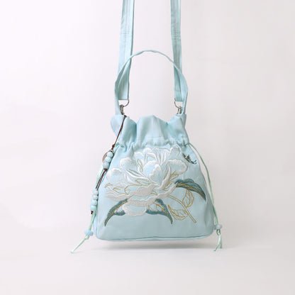 Mythstone Embroidered Flowers Wisteria Lily Cotton Linen Tote Crossbody Bag Shoulder Bag Handbag