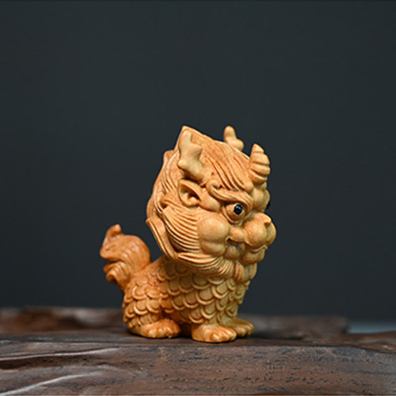 Mythstone Feng Shui Kirin Boxwood Wood Engraving Home Decoration