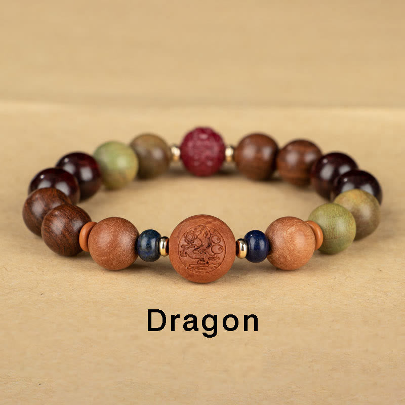 Mythstone Chinese Zodiac Natural Green Sandalwood Protection Bracelet