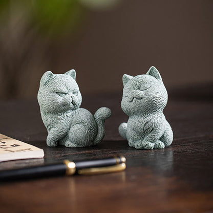 Figura decorativa de escritorio para mascota de té con forma de gato pequeño de Mythstone 