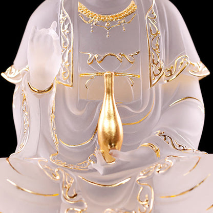 Figura de Avalokitesvara Kwan Yin de Mythstone hecha a mano, pieza de arte de cristal de Liuli, estatua de riqueza, ofrenda para el hogar, decoración