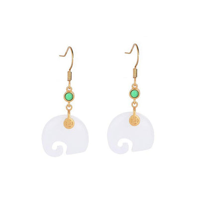 Mythstone FengShui Elephant White Jade Fortune Earrings