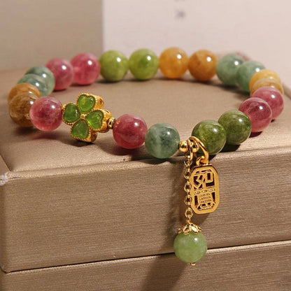 Mythstone Tourmaline Jade Colorful Four-leaf Clover Positive Bracelet