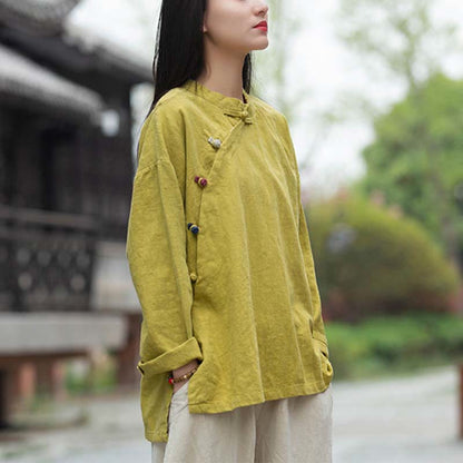 Blusa de lino con ramio Mythstone para mujer, estilo chino Hanfu