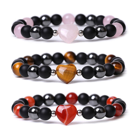 Mythstone Black Onyx Tiger Eye Stone Crystal Love Heart Protection Bracelet