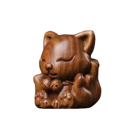 Mythstone Mini Nine-Tailed Fox Ivory Fruit Sandalwood Green Sandalwood Blessing Decoration