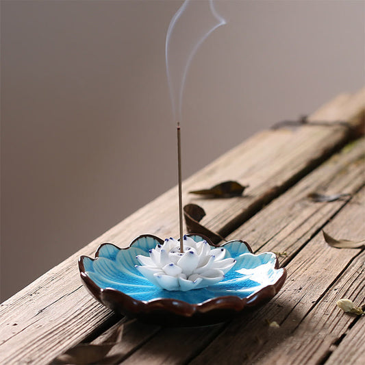 Mythstone Lotus Pattern Healing Ceramic Incense Burner Decoration