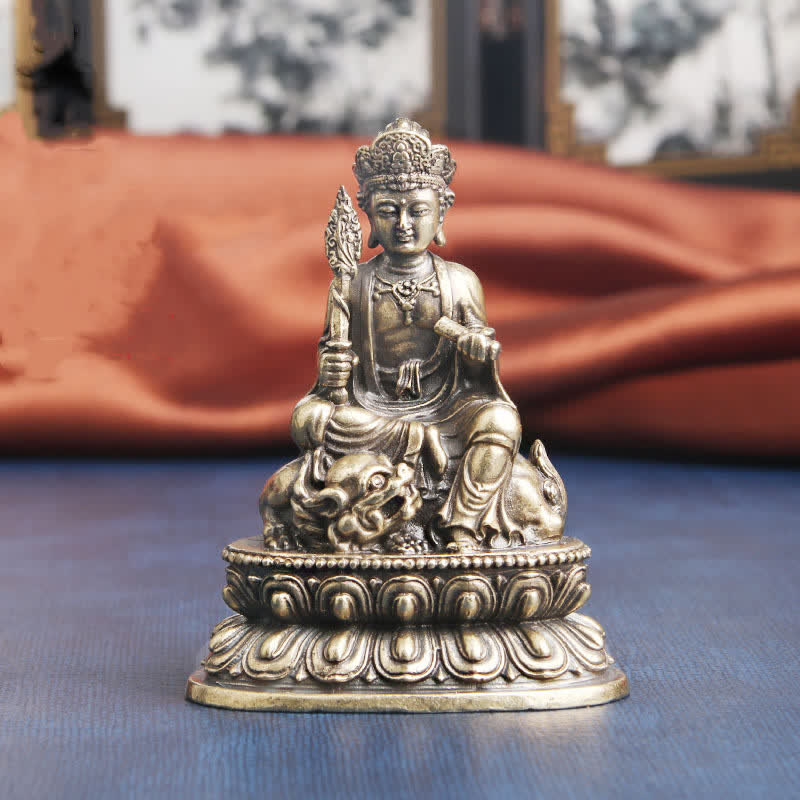 Estatua decorativa de cobre del Bodhisattva Serenity de Manjusri, piedra mítica