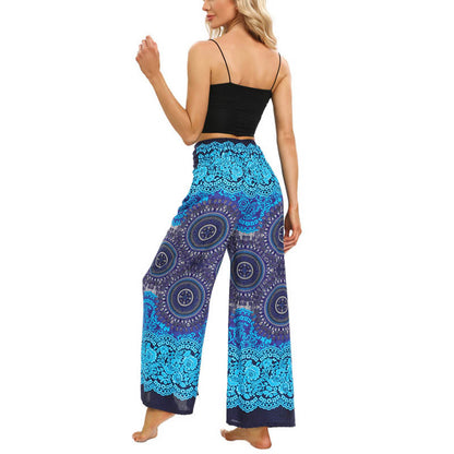 Mythstone Bohemian Mandala Flower Lace-up Wide Leg Pants Women's Yoga Pants