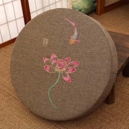 Mythstone Lotus Embroidery Cotton Linen Meditation Seat Cushion