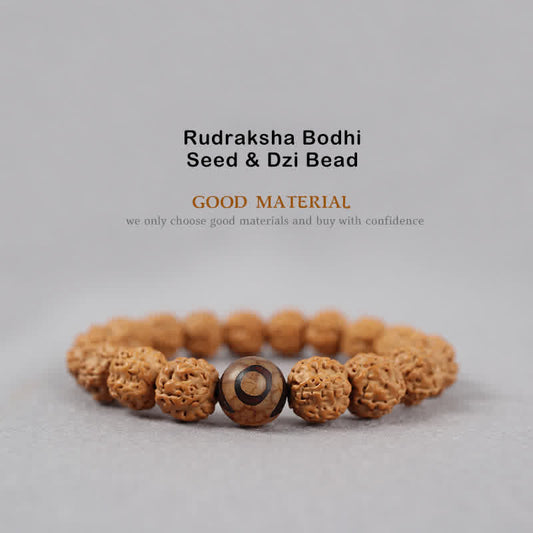 Pulsera de la riqueza con cuentas de ámbar y turquesa y semillas de Bodhi de Rudraksha tibetana de Mythstone