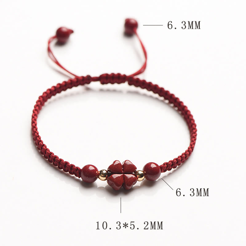 Mythstone Four Leaf Clover Five-petal Flower Cinnabar Blessing Red String Bracelet