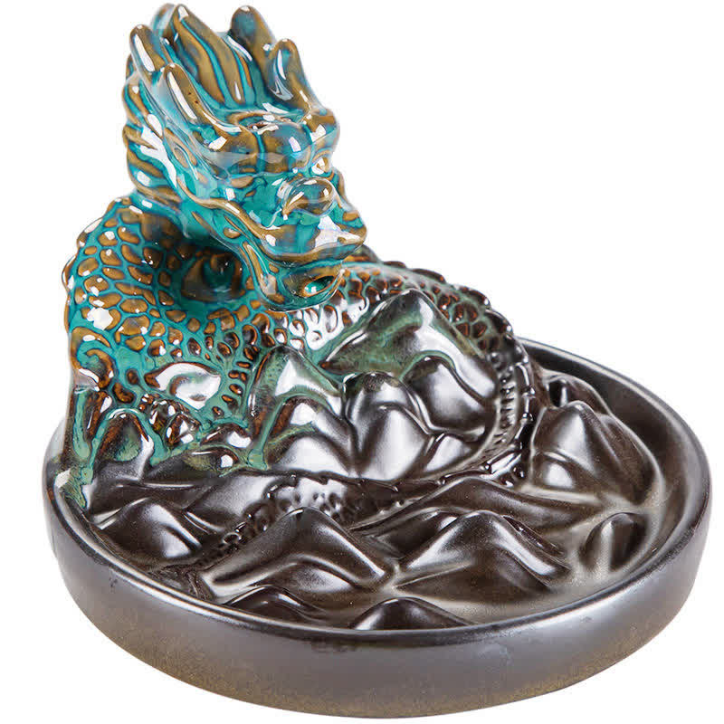 Mythstone Dragon Pattern Ceramic Backflow Smoke Fountain Incense Burner Decoration