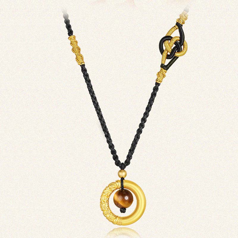 Mythstone Round Tiger Eye Cinnabar Bead Protection Necklace Pendant