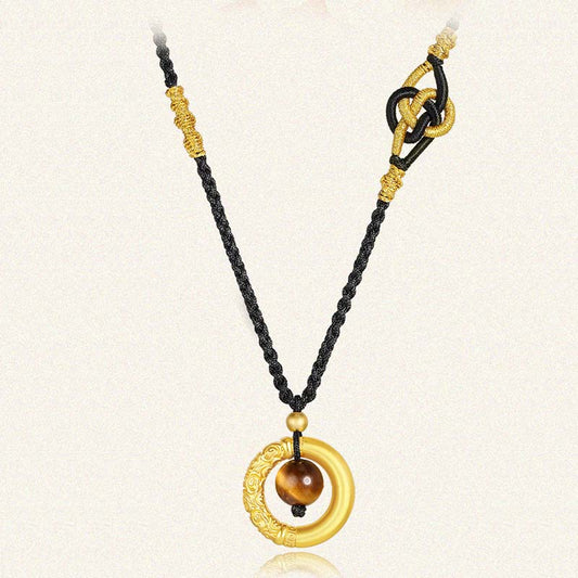 Mythstone Round Tiger Eye Cinnabar Bead Protection Necklace Pendant