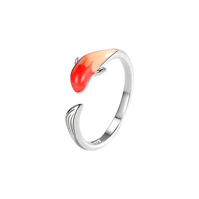 Anillo ajustable de cobre con diseño de pez koi y suerte Mythstone