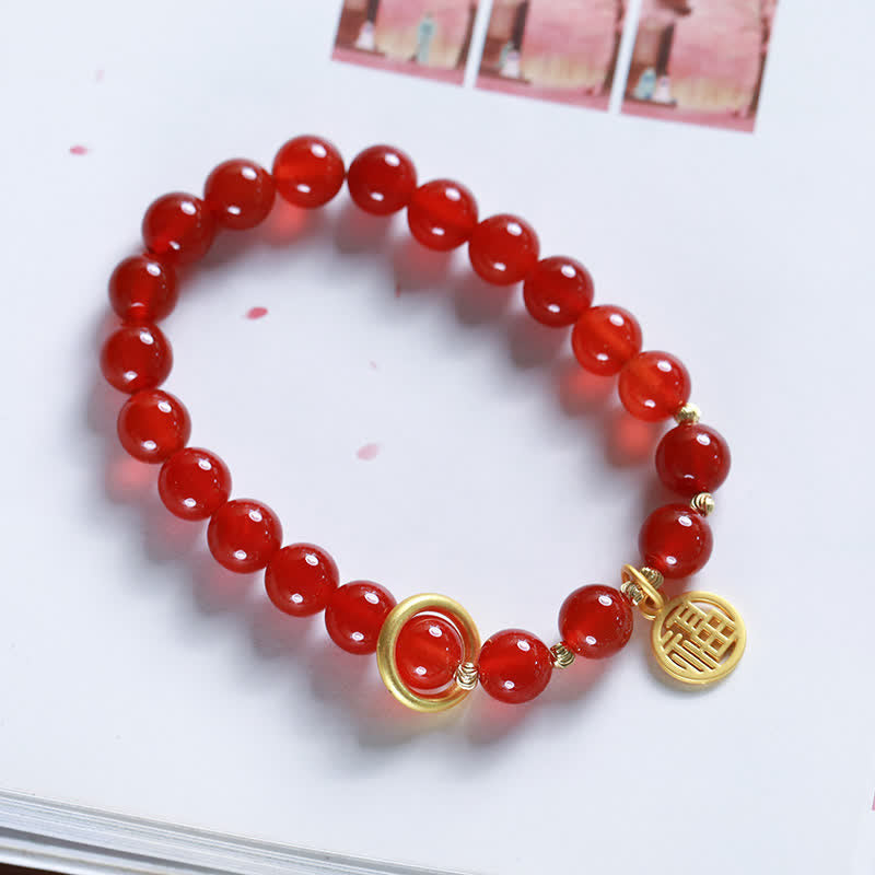 Pulsera de confianza con letras de bendición de ágata roja natural Mythstone