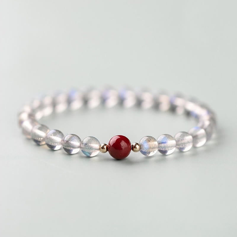 Mythstone Moonstone Pink Crystal Cinnabar Healing Positive Bracelet