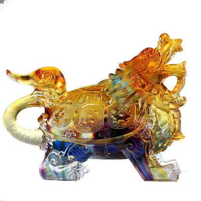 Mythstone Feng Shui Dragon Turtle Handmade Liuli Crystal Art Piece Home Office Decoration