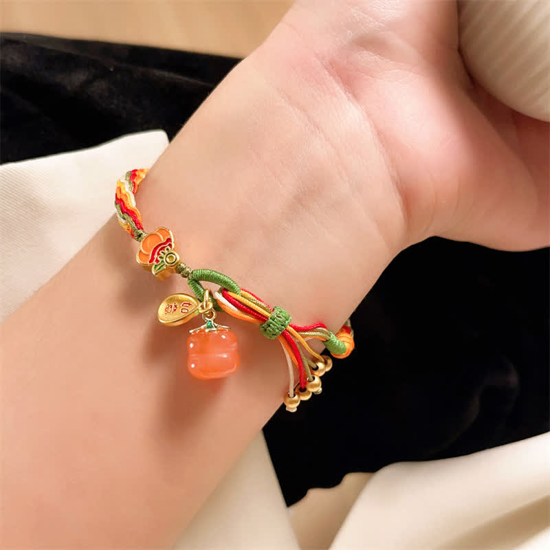 MythStone Persimmon Red Agate Strength Reincarnation Knot Braid String Bracelet