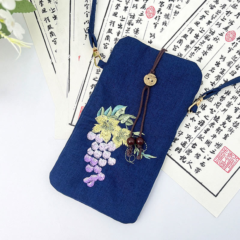 Mythstone Small Embroidered Flowers Crossbody Bag Shoulder Bag Cellphone Bag 11*20cm