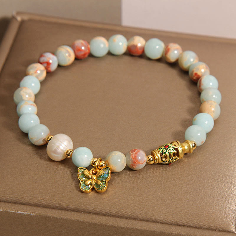 Mythstone Shoushan Stone Pearl Butterfly Wealth Bracelet