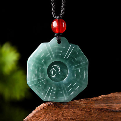 Mythstone Natural Jade FengShui Bagua Yin Yang Prosperity Necklace Pendant