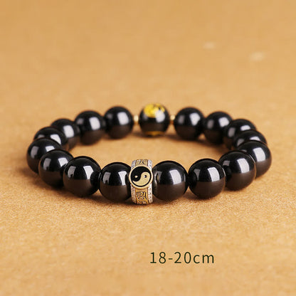 Mythstone 925 Sterling Silver Black Obsidian Gold Sheen Obsidian Silver Sheen Obsidian Yin Yang Protection Bracelet