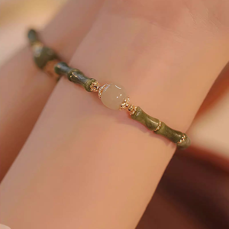 Mythstone 14K Copper Plated Peridot Hetian Jade Bamboo Pattern Luck Bracelet