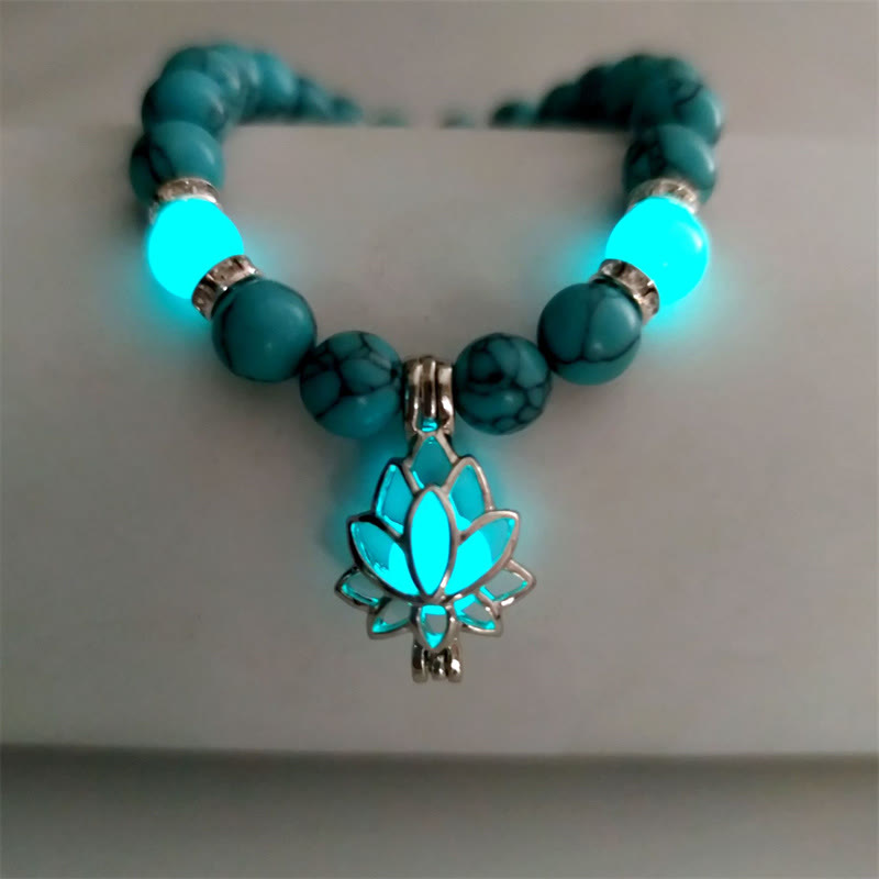 MythStone Tibetan Turquoise Glowstone Luminous Bead Lotus Protection Bracelet