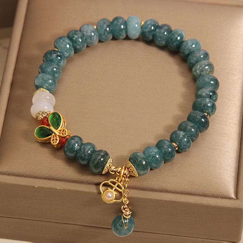 Pulsera de la abundancia con cuentas de ábaco en forma de mariposa y ágata blanca de jade Mythstone 