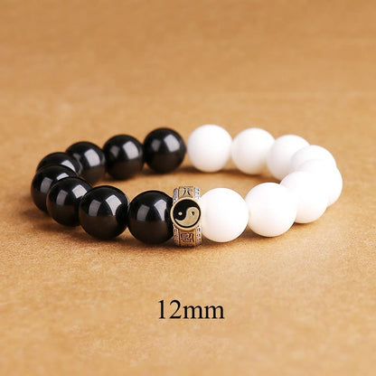 Mythstone 925 Sterling Silver Black Obsidian White Shell Yin Yang Strength Bracelet